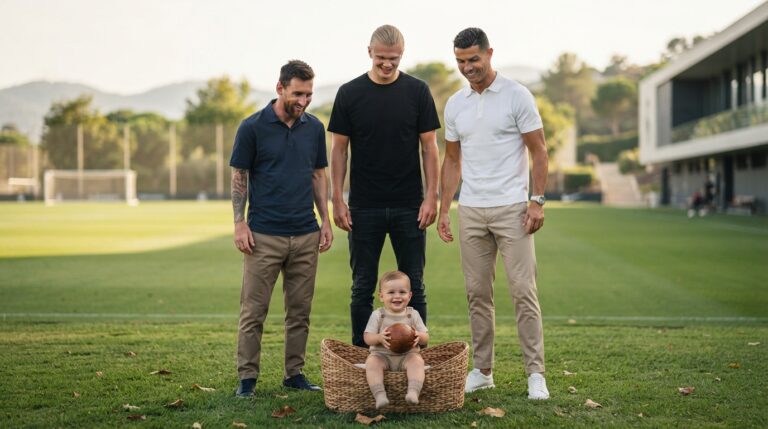Playful compilation of baby names inspired by soccer culture, famous players, and the global spirit of the sport presented in a dynamic list